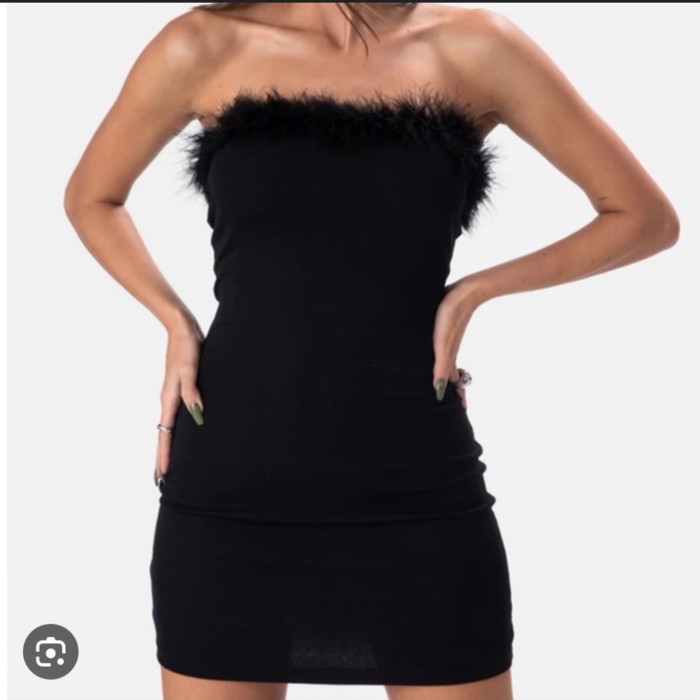 Adika Faux Feather Black Mini Dress